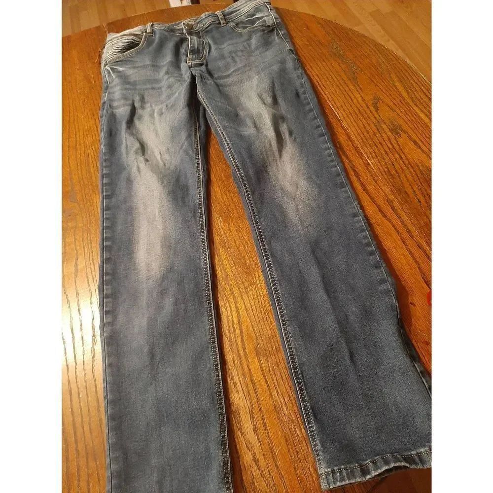 34x32 CJ Black Mid Rise Zipper Pocket Denim Blue Jeans Slim Straight Flex